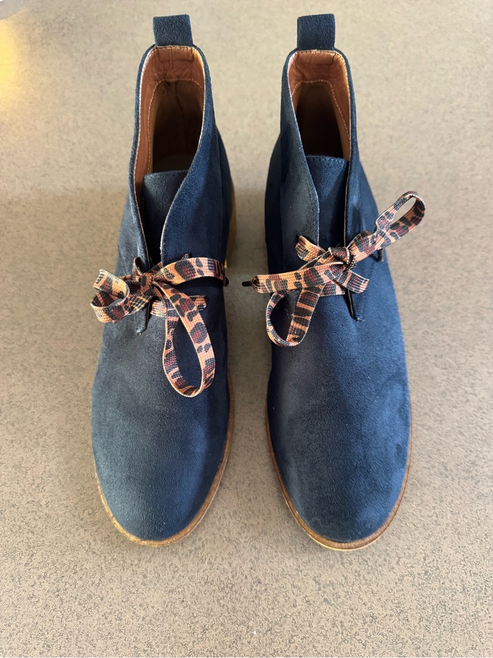 Hey Girl Women's Navy Suede Ankle Booties with Patterned Lace Detail